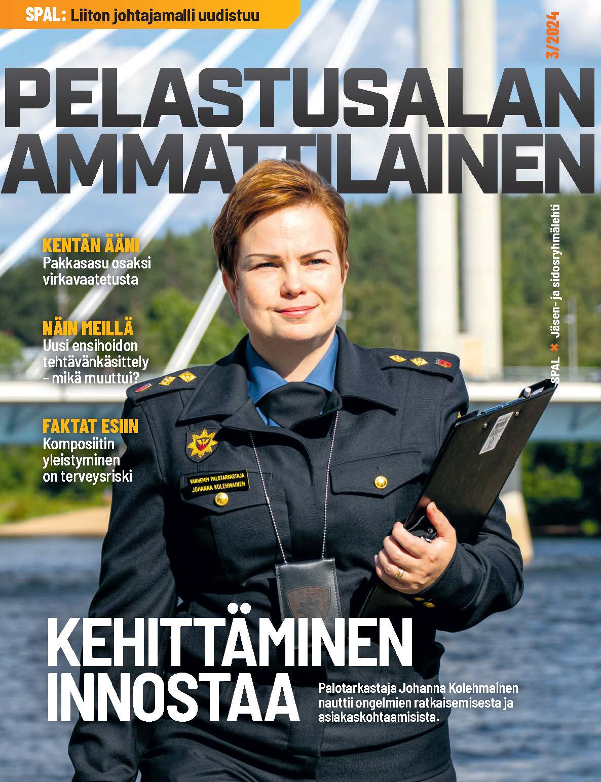 Pelastusalan ammattilainen 3/2024 kannessa vanhempi palotarkastaja Johanna Kolehmainen